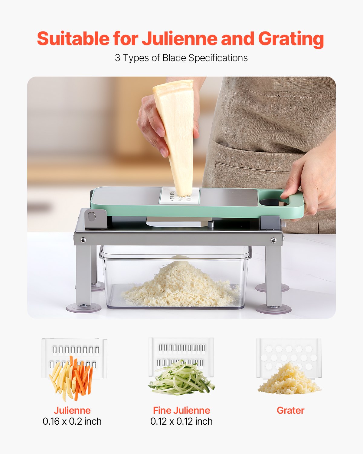 Grönsakshackare Mandolin Skärare, Allt-i-1 Mat Grönsaksskärare med 8 Rostfria Blad, Ostrivjärn Lök Potatis Sallad Tärnare med Behållare, Köksredskap och Essentials Hushållsapparater