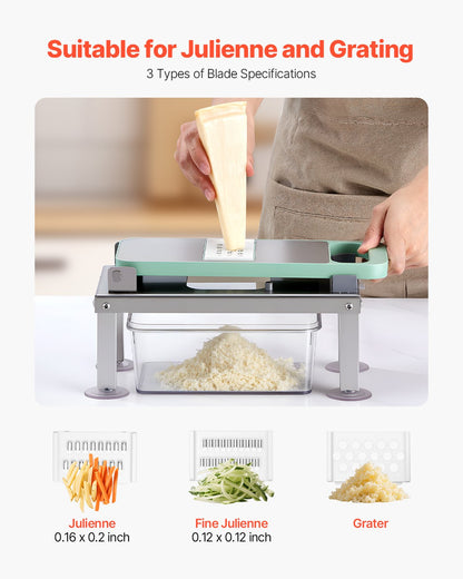 Grönsakshackare Mandolin Skärare, Allt-i-1 Mat Grönsaksskärare med 8 Rostfria Blad, Ostrivjärn Lök Potatis Sallad Tärnare med Behållare, Köksredskap och Essentials Hushållsapparater