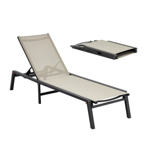 Outdoor Chaise Lounge Chair, 181 kg Weight Capacity, Foldable Sun Tanning Chair, 5 Adjustable Positions, Easy Assembly, Heavy Duty Aluminum Pool Recliner Lounge Chairs, for Beach Yard Patio