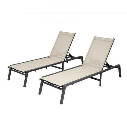 Outdoor Chaise Lounge Chair Set of 2, 181 kg Weight Capacity, Foldable Sun Tanning Chair, 5 Adjustable Positions, Easy Assembly, Aluminum Pool Recliner Lounge Chairs, for Beach Yard Patio