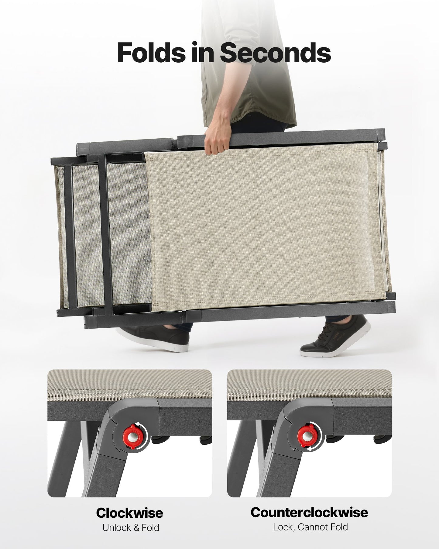 Outdoor Chaise Lounge Chair Set of 2, 181 kg Weight Capacity, Foldable Sun Tanning Chair, 5 Adjustable Positions, Easy Assembly, Aluminum Pool Recliner Lounge Chairs, for Beach Yard Patio