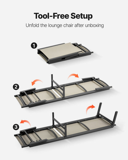 Outdoor Chaise Lounge Chair Set of 2, 181 kg Weight Capacity, Foldable Sun Tanning Chair, 5 Adjustable Positions, Easy Assembly, Aluminum Pool Recliner Lounge Chairs, for Beach Yard Patio