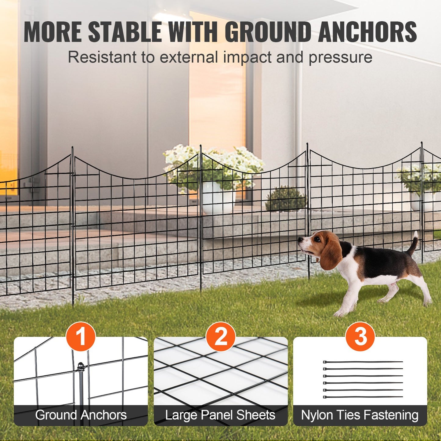 Garden Fence, No Dig Fence 92.96 (H) x 74.93 cm (L) Animal Barrier Fence, Underground Decorative Garden Fencing with 16 cm Spike Spacing, Metal Dog Fence for the Yard and Outdoor Patio, 5 Pack