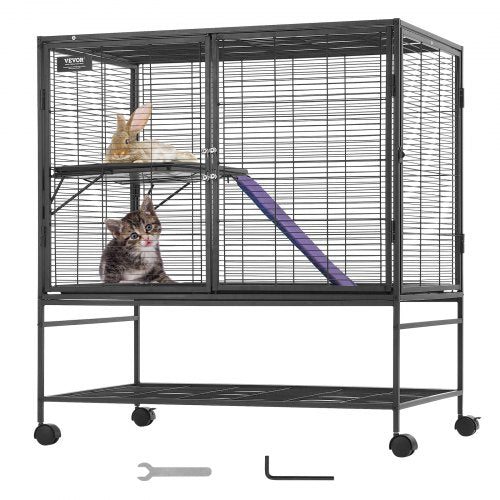 39" Rolling Metal Ferret Cage, Large 2-Tier Critter Nation Cage, Small Animal Cage with Ramps & Tray, Easy to Set up for Pet Rats, Hamster, Guinea Pig, Chinchilla, Squirrel, Hedgehogs, Bunny