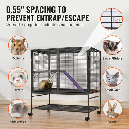 39" Rolling Metal Ferret Cage, Large 2-Tier Critter Nation Cage, Small Animal Cage with Ramps & Tray, Easy to Set up for Pet Rats, Hamster, Guinea Pig, Chinchilla, Squirrel, Hedgehogs, Bunny
