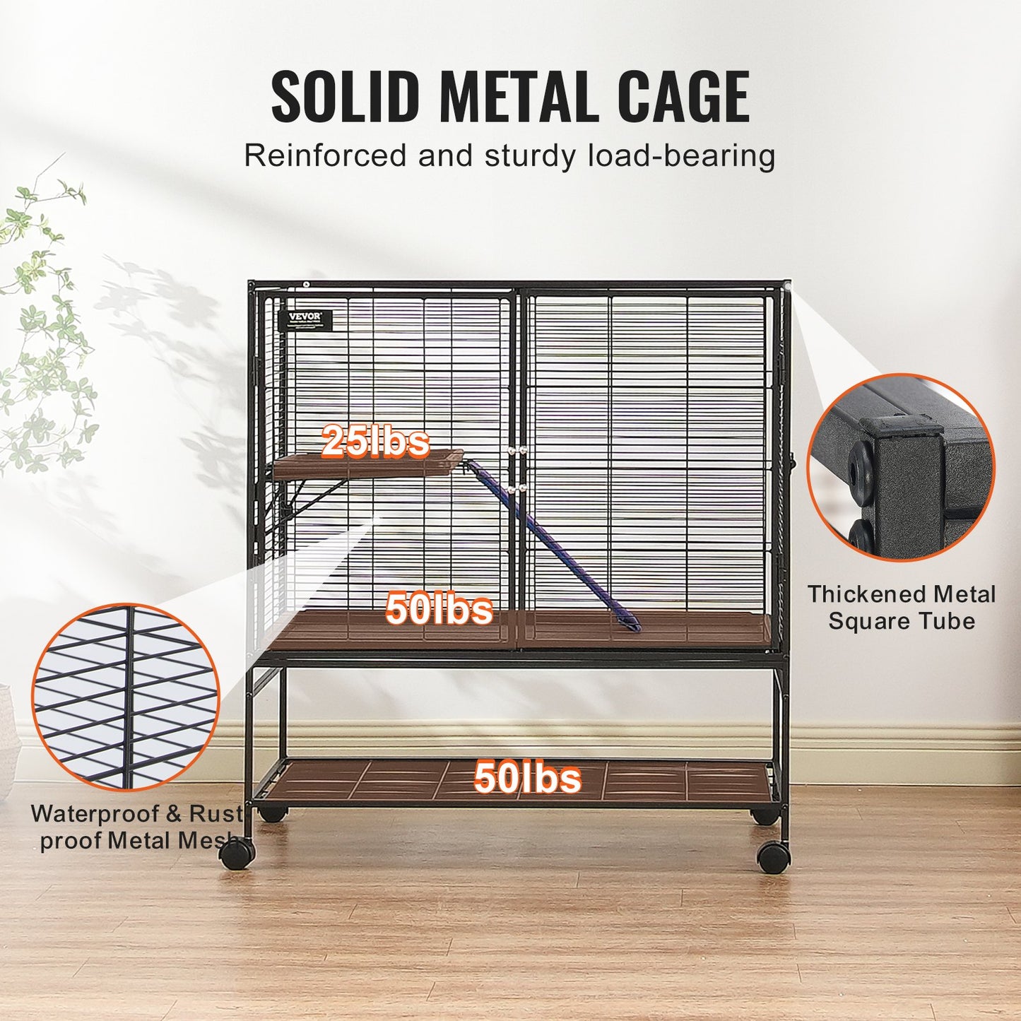 39" Rolling Metal Ferret Cage, Large 2-Tier Critter Nation Cage, Small Animal Cage with Ramps & Tray, Easy to Set up for Pet Rats, Hamster, Guinea Pig, Chinchilla, Squirrel, Hedgehogs, Bunny