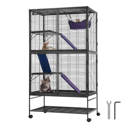 164.1 cm Metal Small Animal Cage 4-Tier Rolling Ferret Cage with Tray 3 Ramps