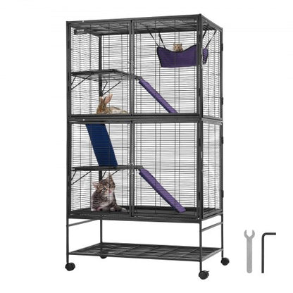 164.1 cm Metal Small Animal Cage 4-Tier Rolling Ferret Cage with Tray 3 Ramps