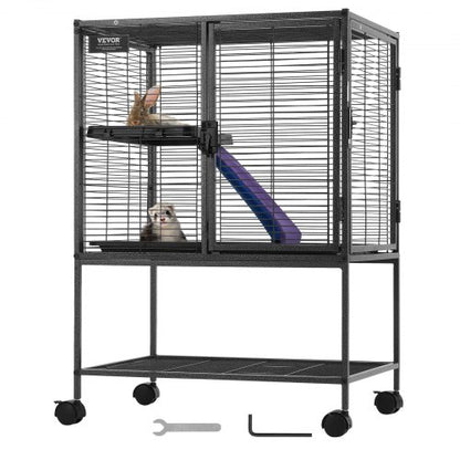 34" Rolling Metal Ferret Cage, Large 2-Tier Critter Nation Cage, Small Animal Cage with Ramps & Tray, Easy to Set up for Pet Rats, Hamster, Guinea Pig, Chinchilla, Squirrel, Hedgehogs, Bunny