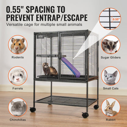 34" Rolling Metal Ferret Cage, Large 2-Tier Critter Nation Cage, Small Animal Cage with Ramps & Tray, Easy to Set up for Pet Rats, Hamster, Guinea Pig, Chinchilla, Squirrel, Hedgehogs, Bunny