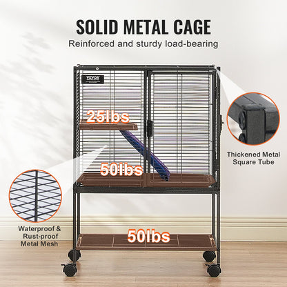 34" Rolling Metal Ferret Cage, Large 2-Tier Critter Nation Cage, Small Animal Cage with Ramps & Tray, Easy to Set up for Pet Rats, Hamster, Guinea Pig, Chinchilla, Squirrel, Hedgehogs, Bunny