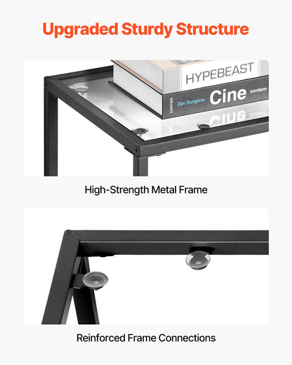 3-Tier Glass Console Table, Modern Rectangle Sofa Side Table with Tempered Glass Top and Iron Legs, Golden Consloe Desk with Anti-Tip Device for Living Room, Hallway, Entryway, Foyer, Black