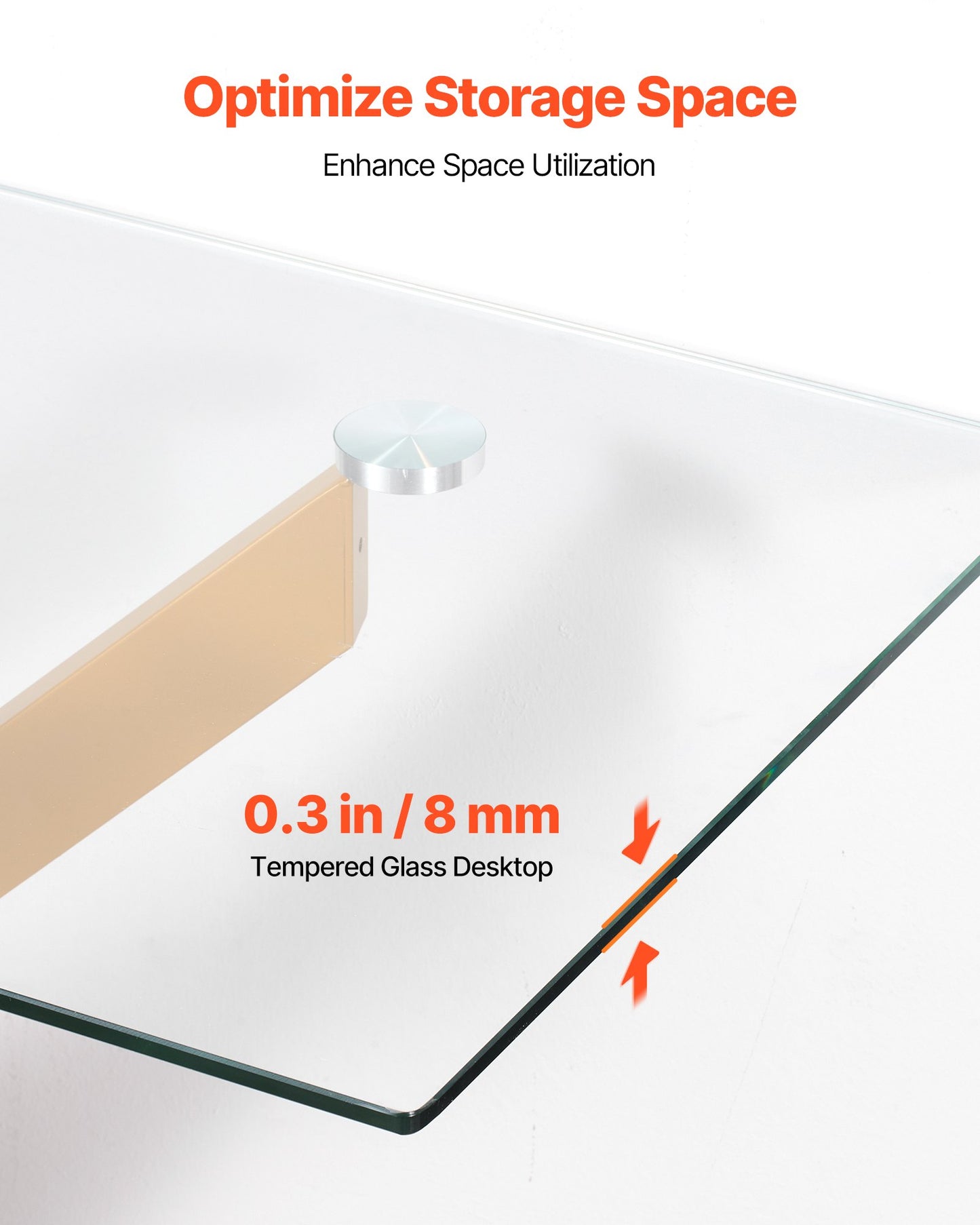 Soffbord i glas, modernt rektangulärt sidobord i soffa med härdat glas och korsben i järn, gyllene geometriskt Consloe-skrivbord med justerbara halkfria fotplattor för vardagsrum, entré, foajé