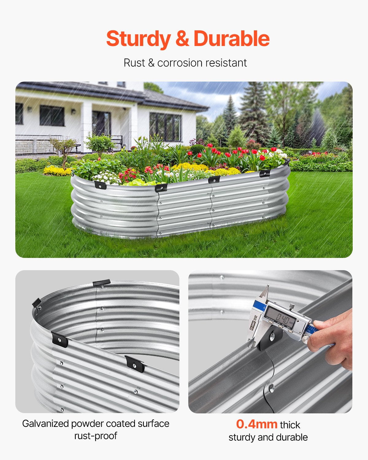 Metal Raised Garden Bed, 4 x 2 x 1 ft Outdoor Galvanized Planter Box, with Open Bottom, Large Oval Planter Raised Bed for Gardening Vegetables, Flowers, Herbs, and Succulent Plants, Silver