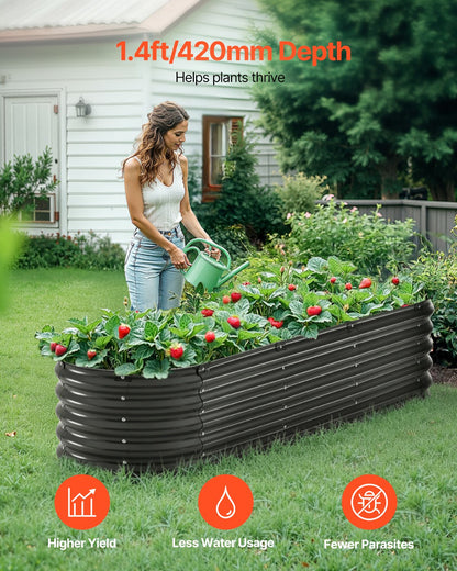 Metal Raised Garden Bed, 6.53 x 1.96 x 1.4 ft Outdoor Galvanized Planter Box, Open Bottom, Large Oval Planter Raised Bed for Gardening Vegetables, Flowers, Herbs, and Succulent Plants, Dark Gray