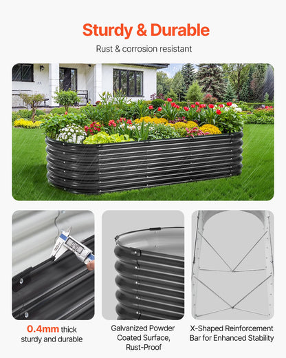Metal Raised Garden Bed, 6.53 x 1.96 x 1.4 ft Outdoor Galvanized Planter Box, Open Bottom, Large Oval Planter Raised Bed for Gardening Vegetables, Flowers, Herbs, and Succulent Plants, Dark Gray