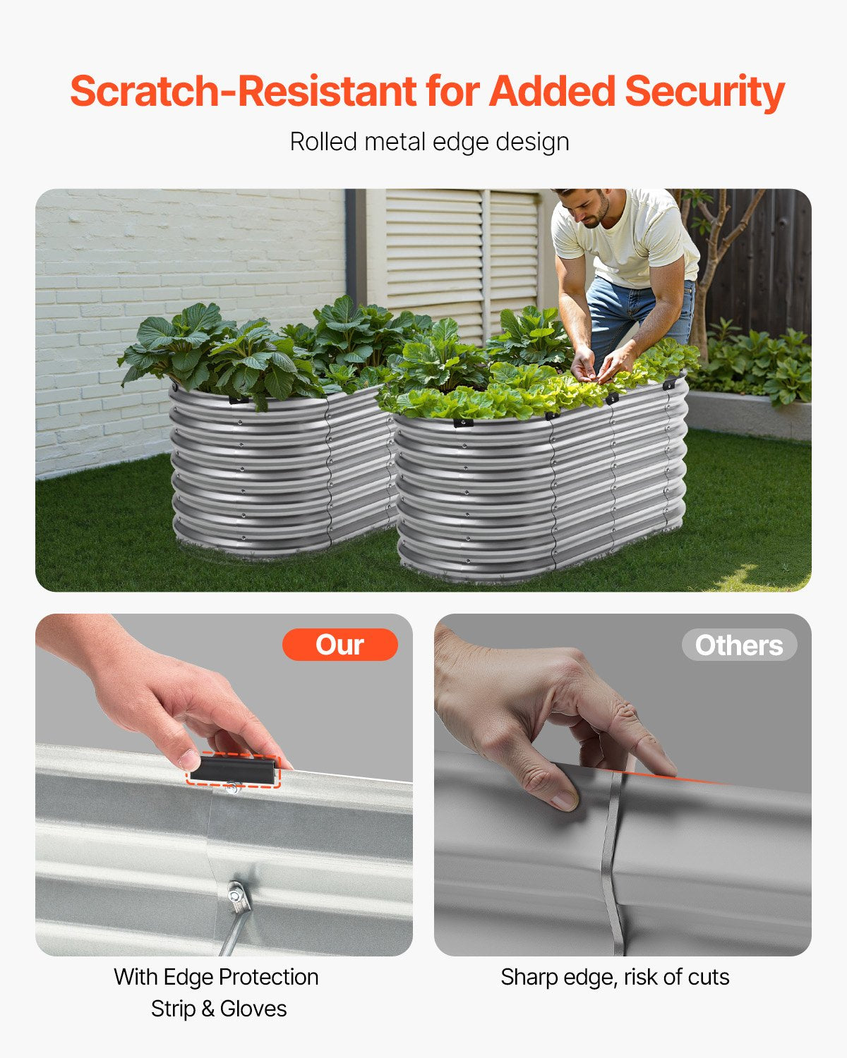 Upphöjd trädgårdsbädd i metall, 12,5 x 6,5 x 6,5 m galvaniserad planteringslåda för utomhusbruk, med öppen botten, stor oval planteringsbädd för trädgårdsskötsel av grönsaker, blommor, örter och suckulenter, silver