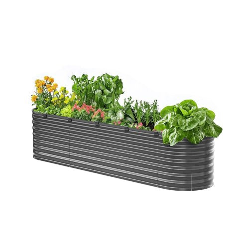 Metal Raised Garden Bed, 8 x 2 x 2 ft Outdoor Galvanized Planter Box, with Open Bottom, Large Oval Planter Raised Bed for Gardening Vegetables, Flowers, Herbs, and Succulent Plants, Dark Gray