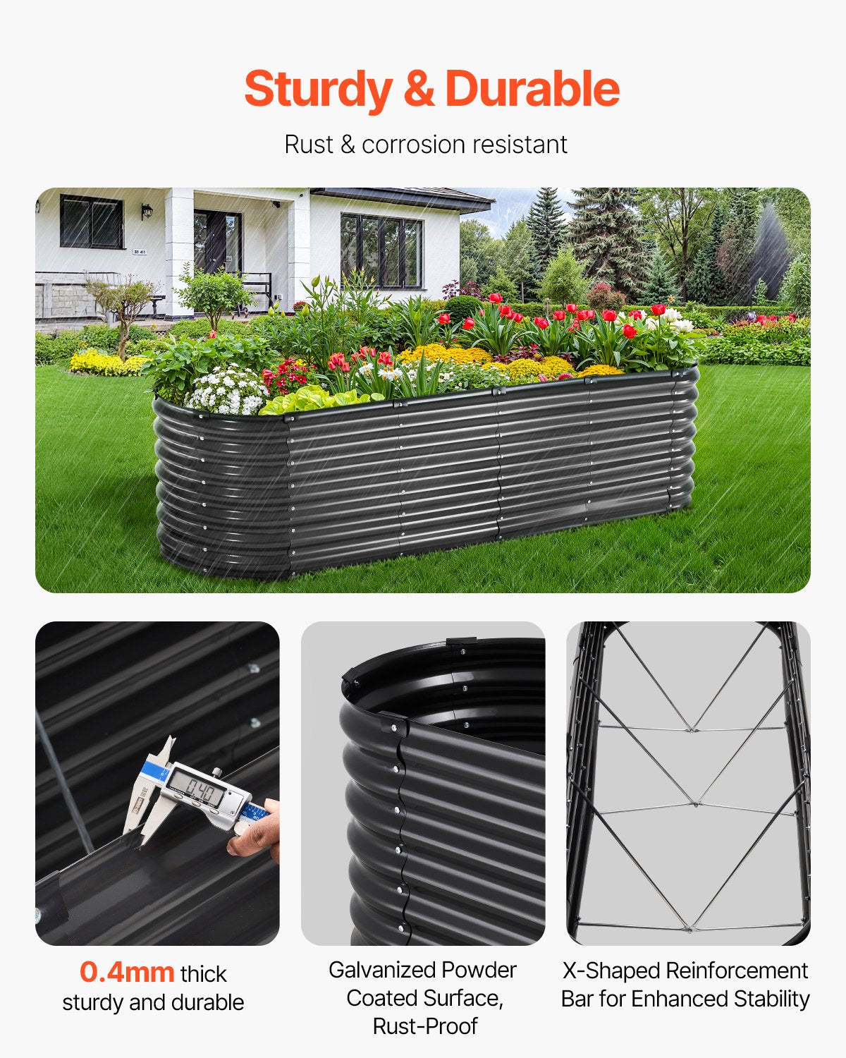 Metal Raised Garden Bed, 8 x 2 x 2 ft Outdoor Galvanized Planter Box, with Open Bottom, Large Oval Planter Raised Bed for Gardening Vegetables, Flowers, Herbs, and Succulent Plants, Dark Gray