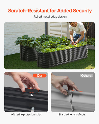 Metal Raised Garden Bed, 8 x 2 x 2 ft Outdoor Galvanized Planter Box, with Open Bottom, Large Oval Planter Raised Bed for Gardening Vegetables, Flowers, Herbs, and Succulent Plants, Dark Gray