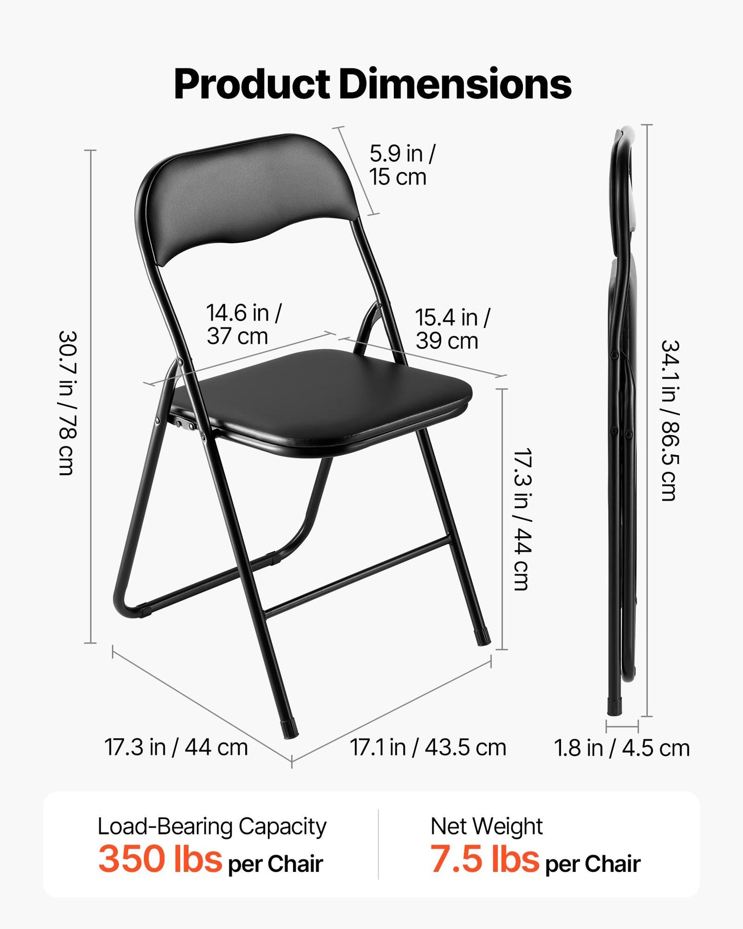4 Pack Folding Chairs, Foldable Leather Chairs with Heavy Duty Metal Frame & Padded Cushion, Portable Folding Card Table Chairs, Stackable Seats for Home, Yard, Garden, Parties, Events, Black