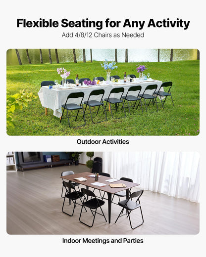 4 Pack Folding Chairs, Foldable Leather Chairs with Heavy Duty Metal Frame & Padded Cushion, Portable Folding Card Table Chairs, Stackable Seats for Home, Yard, Garden, Parties, Events, Black