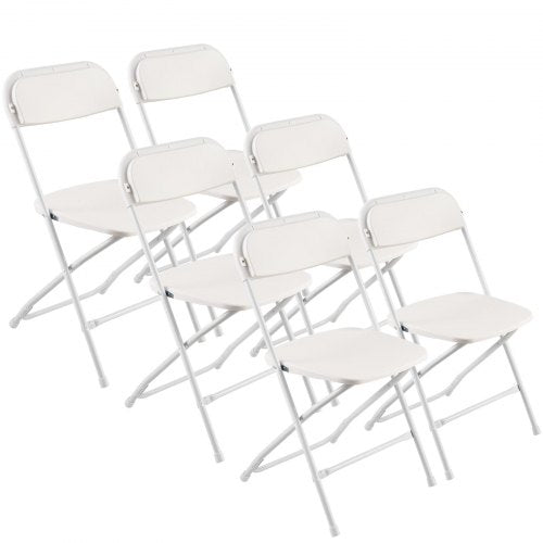 6 Pack Folding Chairs, Foldable Plastic Chairs with Heavy Duty Metal Frame, Portable Folding Card Table Chairs, Stackable Indoor Outdoor Seats for Home, Yard, Garden, Parties, Events, White