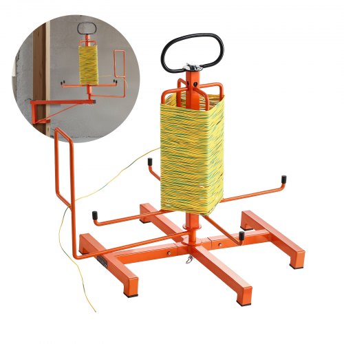 Kabeldispenser, golv- eller bultmonterad, trådrullställ, bärbar trådställsdispenser med halkfritt metallhandtag för kabeltransport, vridbart ögla, för el, industriellt och detaljhandelsbruk