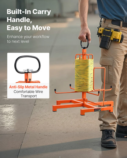 Cable Dispenser, Floor or Stud Mounted, Wire Spool Rack, Portable Wire Rack Dispenser with Anti-Slip Metal Handle for Wiring Transport, Swivel Eyelet, for Electrical, Industrial and Retail Use
