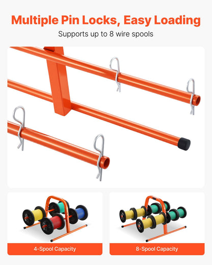 Wire Spool Rack, 45 kg / 100 lbs Capacity, Smart Hand Caddy, Heavy-Duty Steel Wire Dispenser Holder for Up to 8 Spools, MAX 240 mm / 9.45 in Diameter, Easy Lift Design for Electrical Industrial and Retail Use