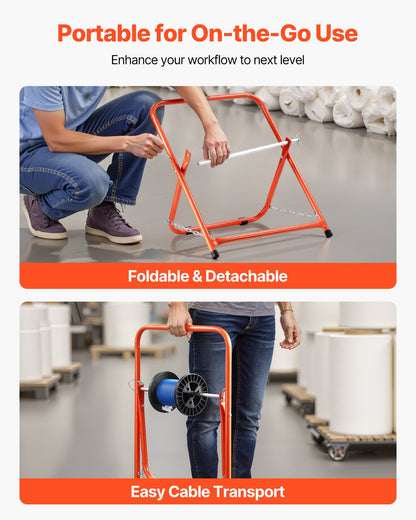 Kabelhållare, kraftig stålram, spolhållare för elkablar, bärbar kabeldispenser för spolar upp till 508 mm / 20 tum i diameter, 45 kg / 100 lbs kapacitet för kabelvindor, elektrisk industri detaljhandel