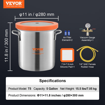 Vacuum Chamber Tempered Glass Lid Vacuum 18.9L Degassing Chamber Silicone
