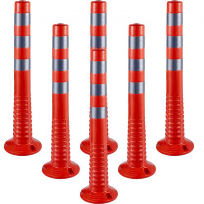 Traffic Delineator, 6 PCS Posts Channelizer Cone, Delineator Post Kit 30” in Height, PU Traffic Post, Orange Safety Cones, Portable Spring Posts with Base, Barrier Cones with Reflective Bands