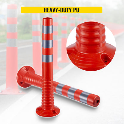 Traffic Delineator, 6 PCS Posts Channelizer Cone, Delineator Post Kit 30” in Height, PU Traffic Post, Orange Safety Cones, Portable Spring Posts with Base, Barrier Cones with Reflective Bands
