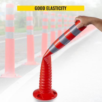 Traffic Delineator, 6 PCS Posts Channelizer Cone, Delineator Post Kit 30” in Height, PU Traffic Post, Orange Safety Cones, Portable Spring Posts with Base, Barrier Cones with Reflective Bands