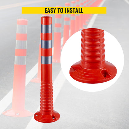 Traffic Delineator, 6 PCS Posts Channelizer Cone, Delineator Post Kit 30” in Height, PU Traffic Post, Orange Safety Cones, Portable Spring Posts with Base, Barrier Cones with Reflective Bands