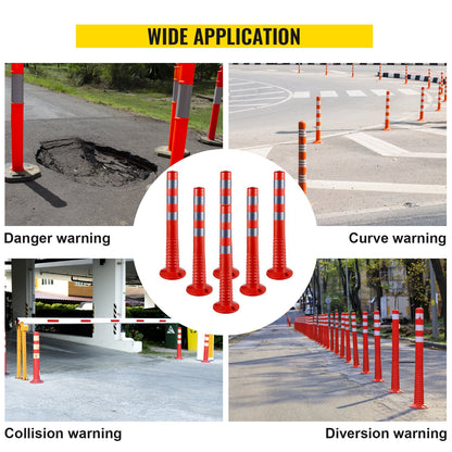 Traffic Delineator, 6 PCS Posts Channelizer Cone, Delineator Post Kit 30” in Height, PU Traffic Post, Orange Safety Cones, Portable Spring Posts with Base, Barrier Cones with Reflective Bands