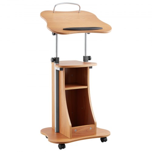 Podium Stand, 1100 mm Wooden Lectern, Portable Laptop Desk with Lockable Wheels, Wide Reading Surface and Open Storage Area, Adjustable Height and Angle, for Speeches, Lectures, or Presentations