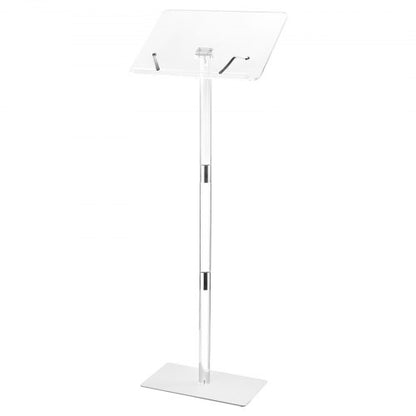 Podium Stand, 1100 mm Acrylic Lectern, Portable Laptop Desk with Wide Reading Surface, Book Clips, Adjustable Angle, Floor-Standing, for Classroom, Wedding, Conference, Lecture and Concert