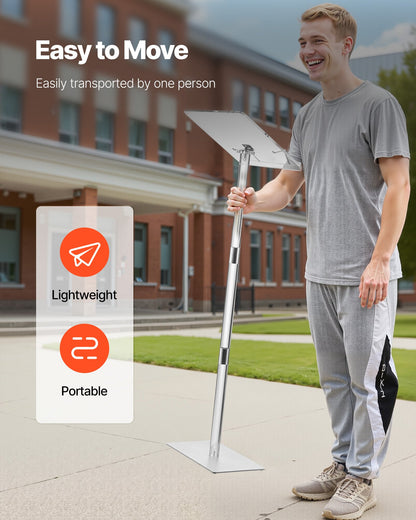 Podiumstativ, 1100 mm akrylläsarpulpet, bärbart laptopbord med bred läsyta, bokklämmor, justerbar vinkel, golvstående, för klassrum, bröllop, konferens, föreläsning och konsert