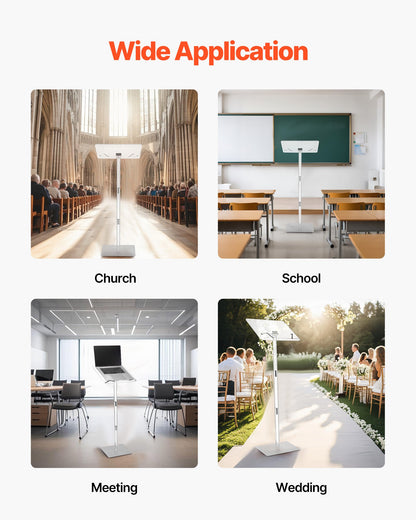 Podiumstativ, 1100 mm akrylläsarpulpet, bärbart laptopbord med bred läsyta, bokklämmor, justerbar vinkel, golvstående, för klassrum, bröllop, konferens, föreläsning och konsert
