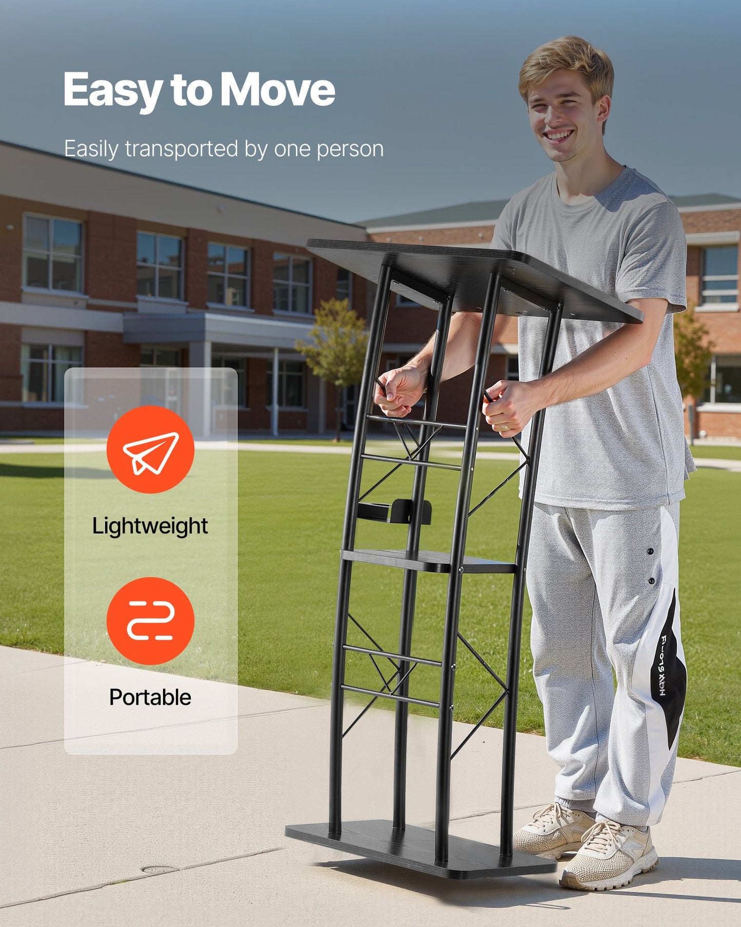 Podiumställ, 1180 mm metallpulpet, böjd stående podium med bred läsyta, öppet förvaringsfack, bokhållare, mugghållare, för klassrum, bröllop, konferens, tal, konsert