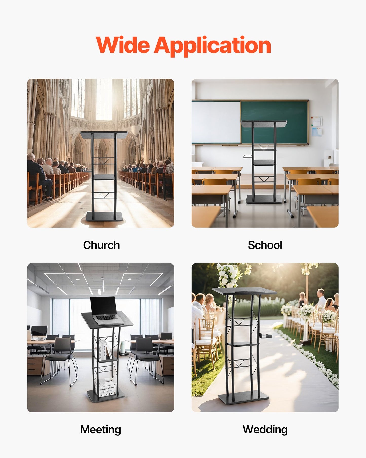 Podiumställ, 1180 mm metallpulpet, böjd stående podium med bred läsyta, öppet förvaringsfack, bokhållare, mugghållare, för klassrum, bröllop, konferens, tal, konsert