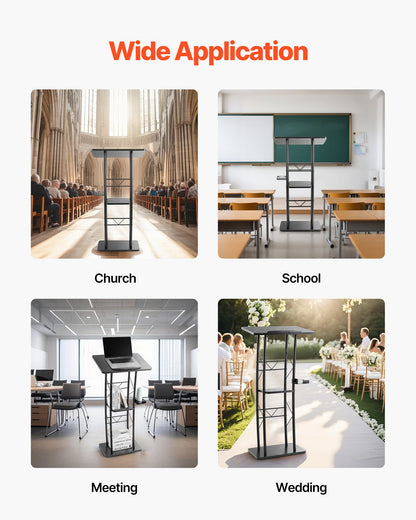 Podiumställ, 1180 mm metallpulpet, böjd stående podium med bred läsyta, öppet förvaringsfack, bokhållare, mugghållare, för klassrum, bröllop, konferens, tal, konsert