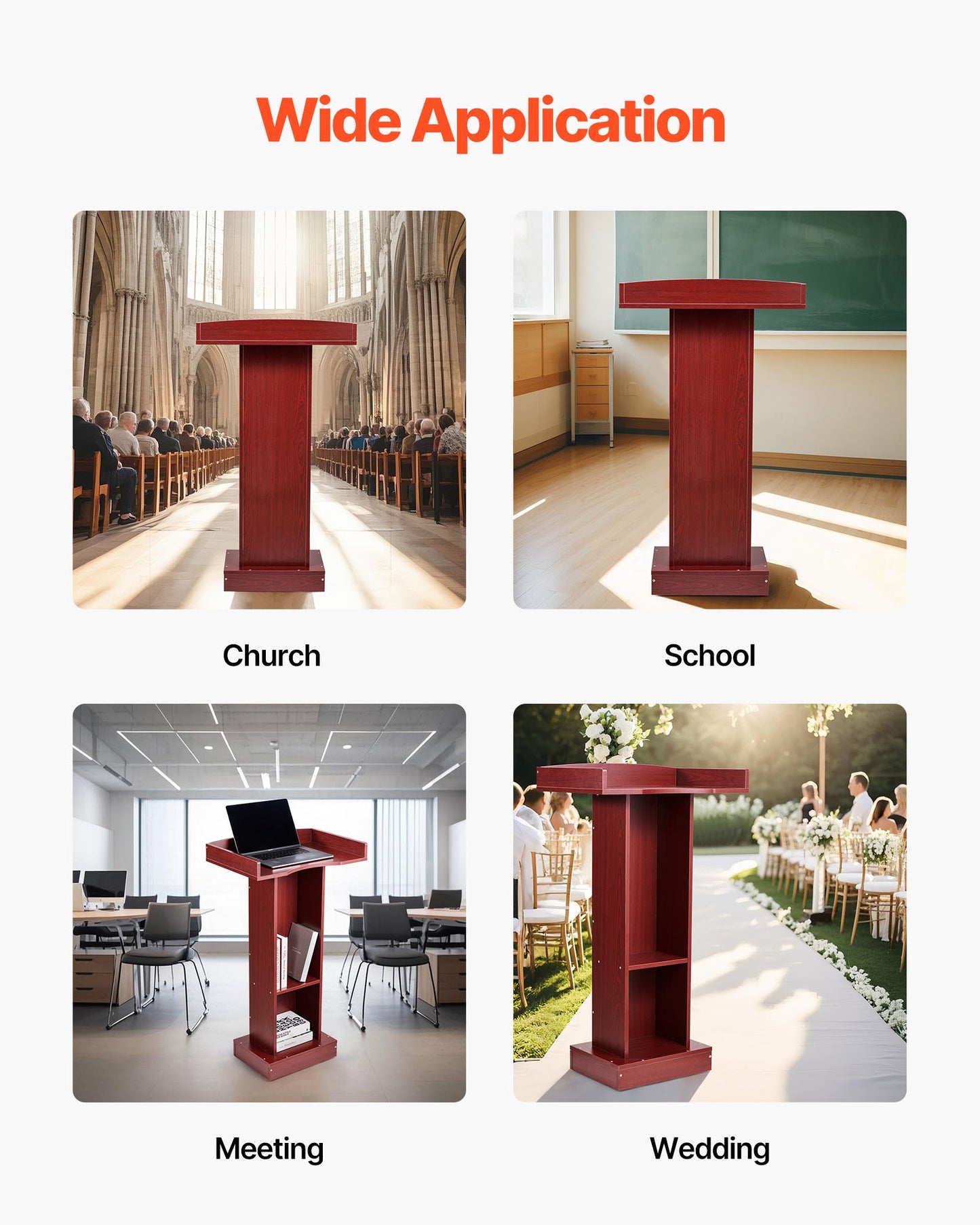 Podium Stand, 1040 mm Wooden Lectern, Laptop Desk with Wide Reading Surface and Storage Shelf, Edge Stopper, Elegant Design, Flool-Standing, for Classroom, Conference, Church, and Presentation