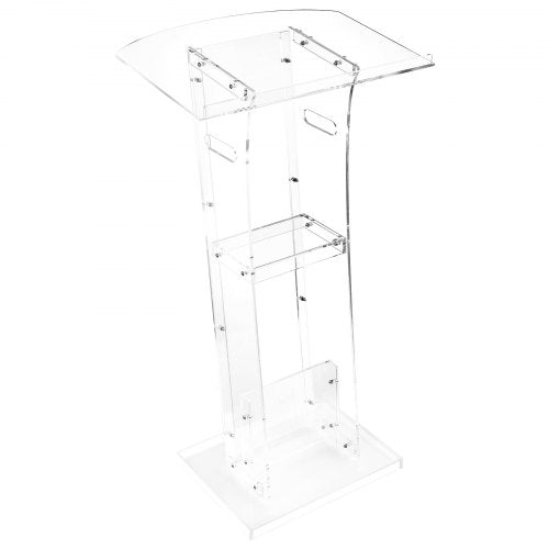 Podium Stand, 1100 mm Acrylic Lectern, Portable Laptop Desk with Wide Reading Surface and Storage Shelf, Book Stopper, Floor-Standing, for Classroom, Wedding, Conference, Lecture and Concert