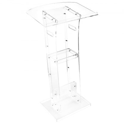 Podium Stand, 1100 mm Acrylic Lectern, Portable Laptop Desk with Wide Reading Surface and Storage Shelf, Book Stopper, Floor-Standing, for Classroom, Wedding, Conference, Lecture and Concert