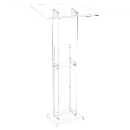 Podium Stand, 1265 mm Acrylic Lectern, Portable Laptop Desk with Wide Reading Surface and Storage Shelf, Book Stopper, Floor-Standing, for Classroom, Wedding, Conference, Lecture and Concert