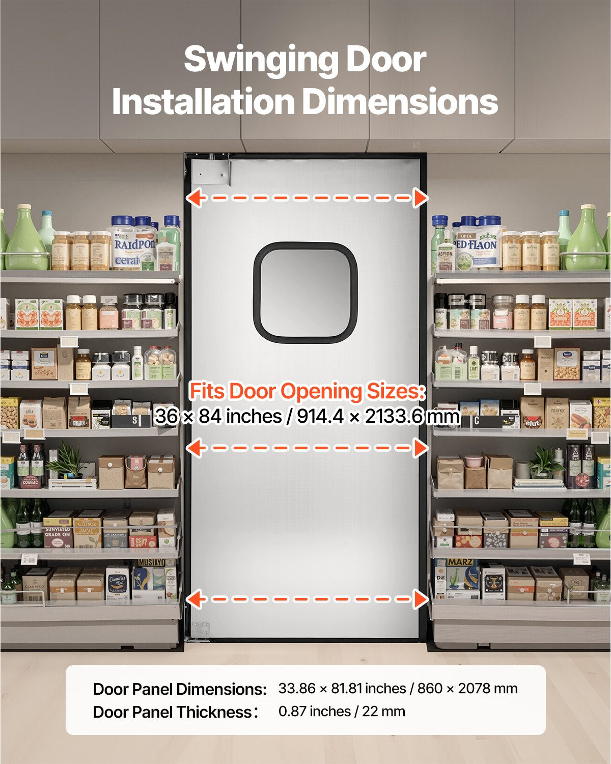 Traffic Swing Door, Single Panel Fits Door Opening 91.4 x 213.4 cm, Stainless Steel Commercial Swinging Doors with Hardware & Accessories, Ideal for Residential Use, Durable & Easy to Install