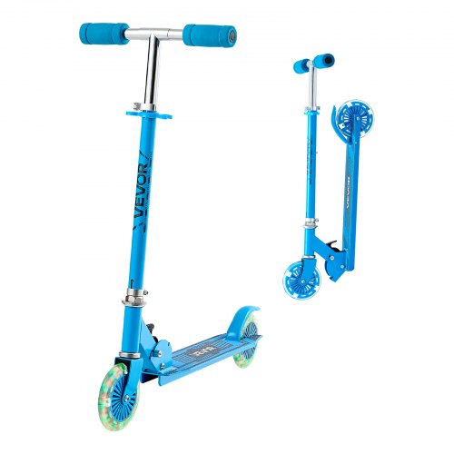 Kick Scooter for Kids Ages 3+, 2-Wheel Toddler Scooter with Light-Up Wheels, Adjustable Height Handlebar, Wide Anti-Slip Deck, Foldable Lightweight Frame for Boys and Girls up to 49.9 kg, Blue